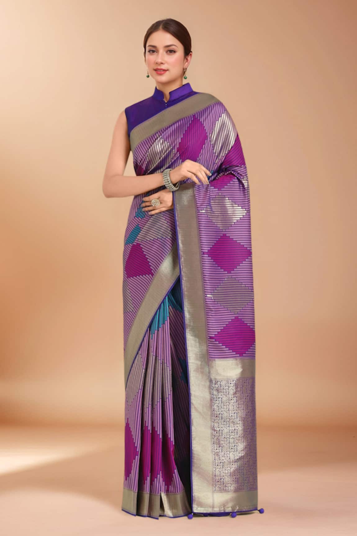 Samyukta Singhania Lavender Zari Woven Banarasi Silk Saree With Blouse 