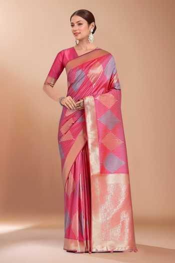 Samyukta Singhania Zari Woven Pink Banarasi Silk Saree With Blouse 
