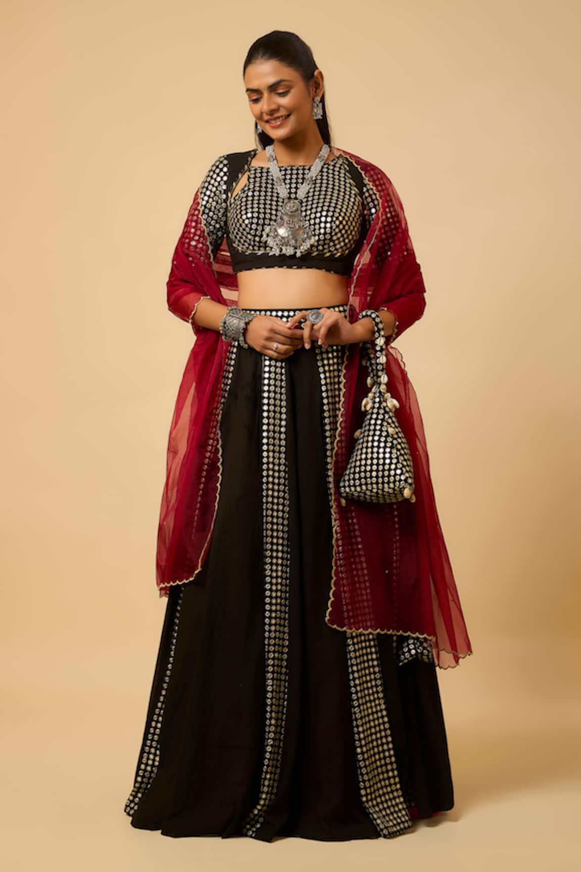 Monk & Mei By Sonia Anand Laxmi Mirror Work Lehenga Set 