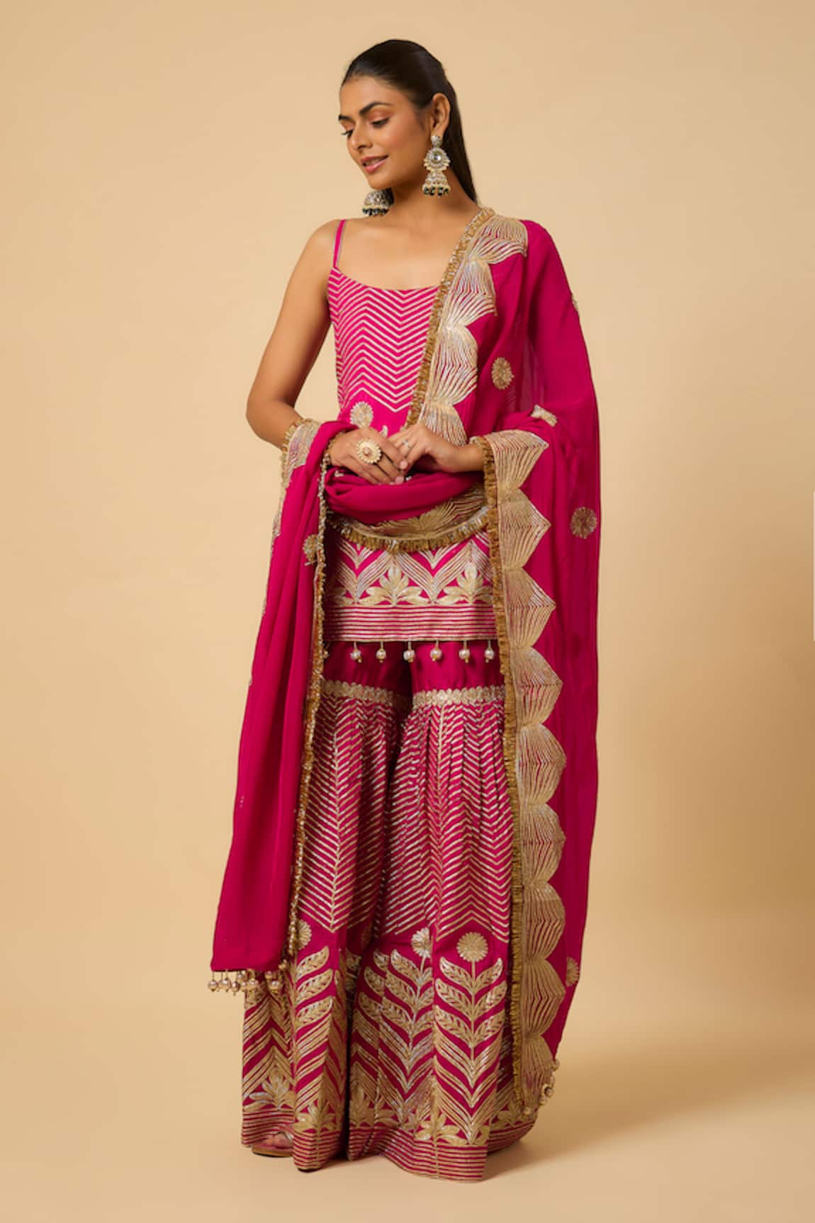 Monk & Mei By Sonia Anand Aishwarya Embroidered Kurta Sharara Set 
