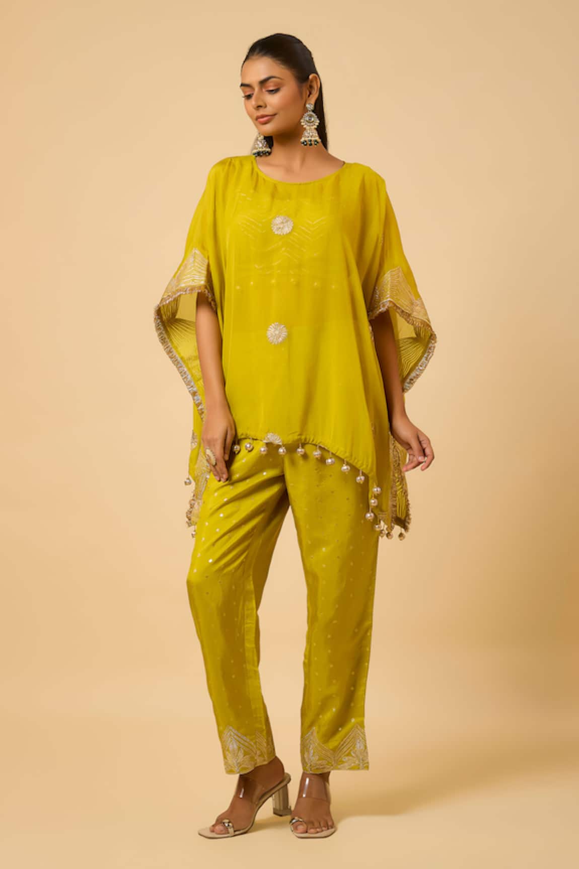 Monk & Mei By Sonia Anand Diya Embroidered Cape & Pant Set 