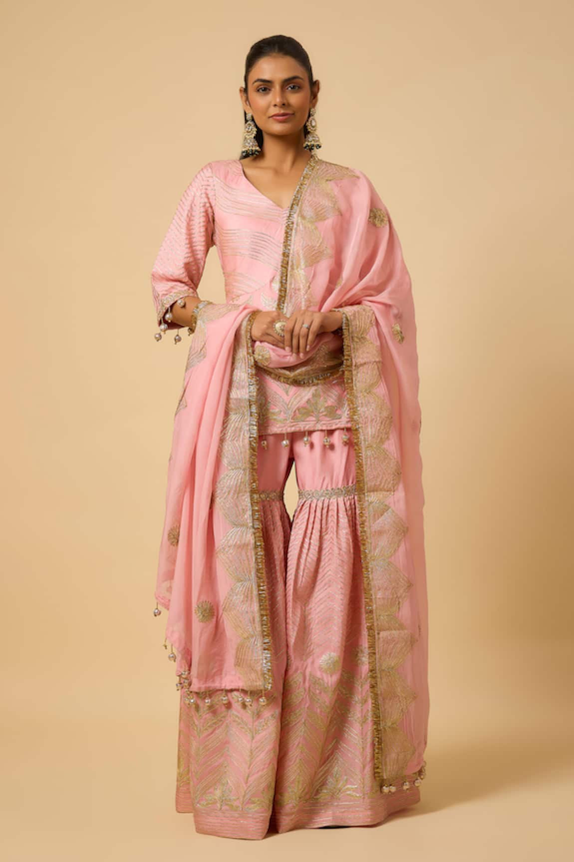 Monk & Mei By Sonia Anand Rani Embroidered Kurta Sharara Set 