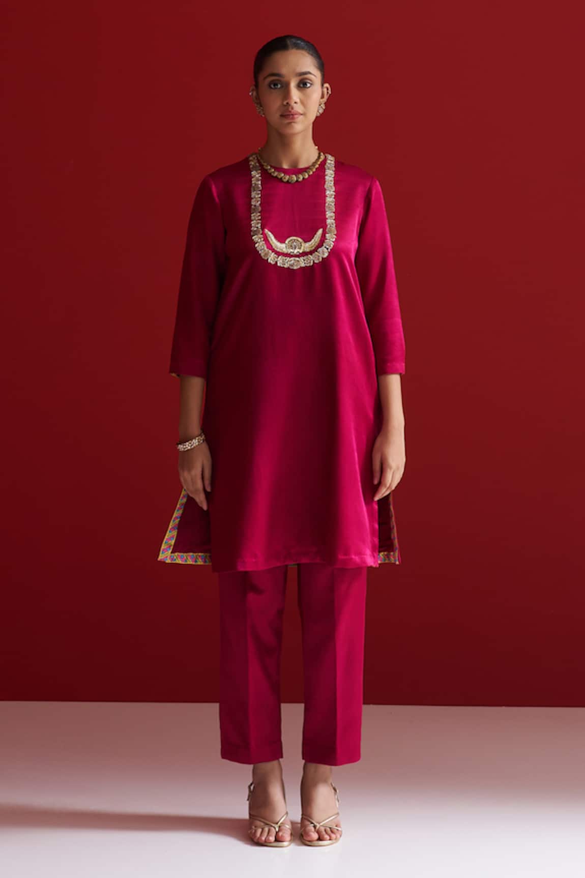 Sitaraa Tejasi Rubine Red Embroidered Kurta With Pant
