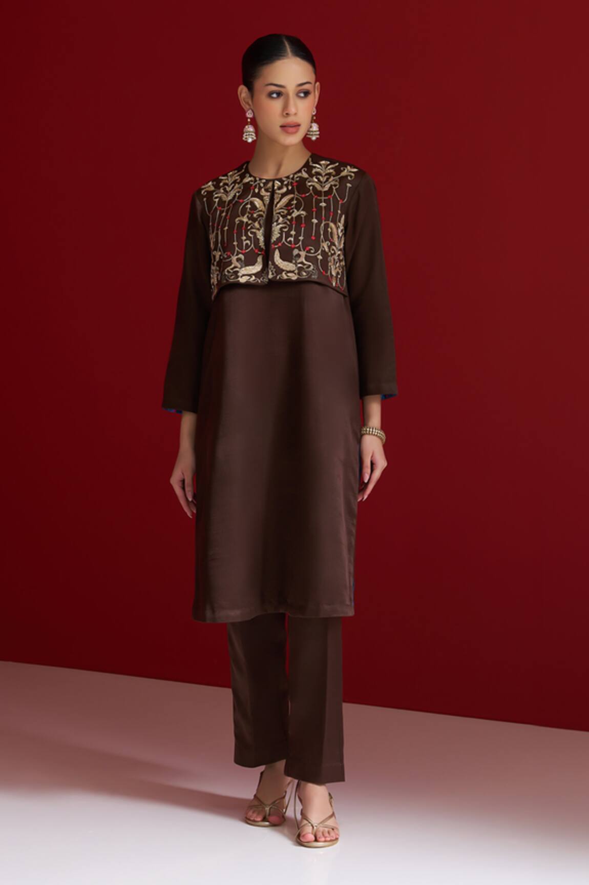 Sitaraa Vajrika Brown Embroidered Bolero Kurta Set