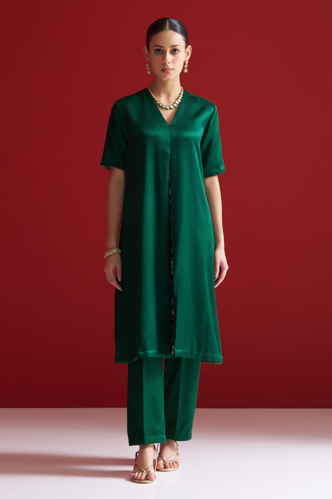 Sitaraa Ambhrini Green Pleated & Embroidered Kurta With Pant