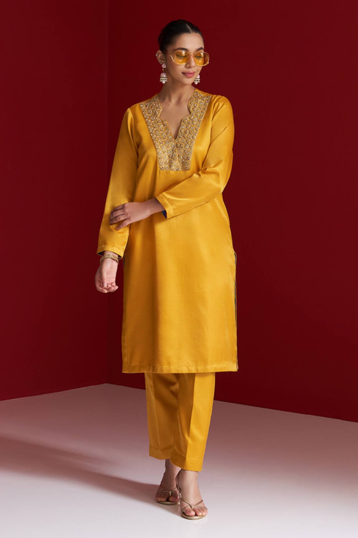 Sitaraa Jwala Mustard Embroidered Kurta With Pant