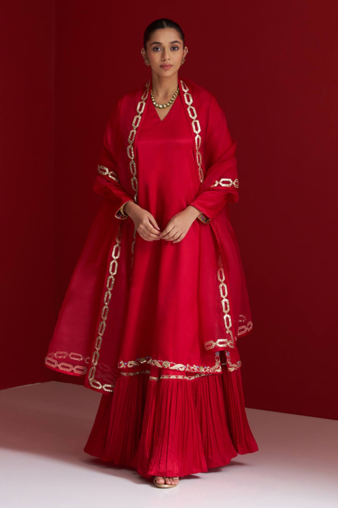 Sitaraa Taranjini Red Embroidered Kurta Skirt Set