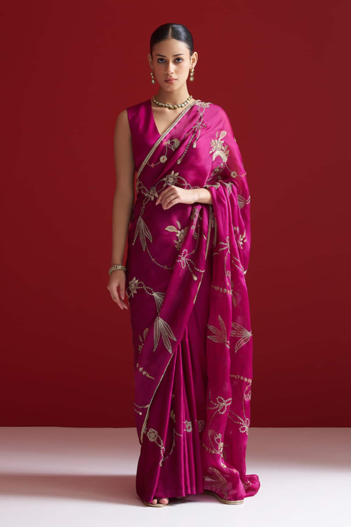 Sitaraa Irajaa Mulberry Wood Purple Embroidered Saree With Blouse