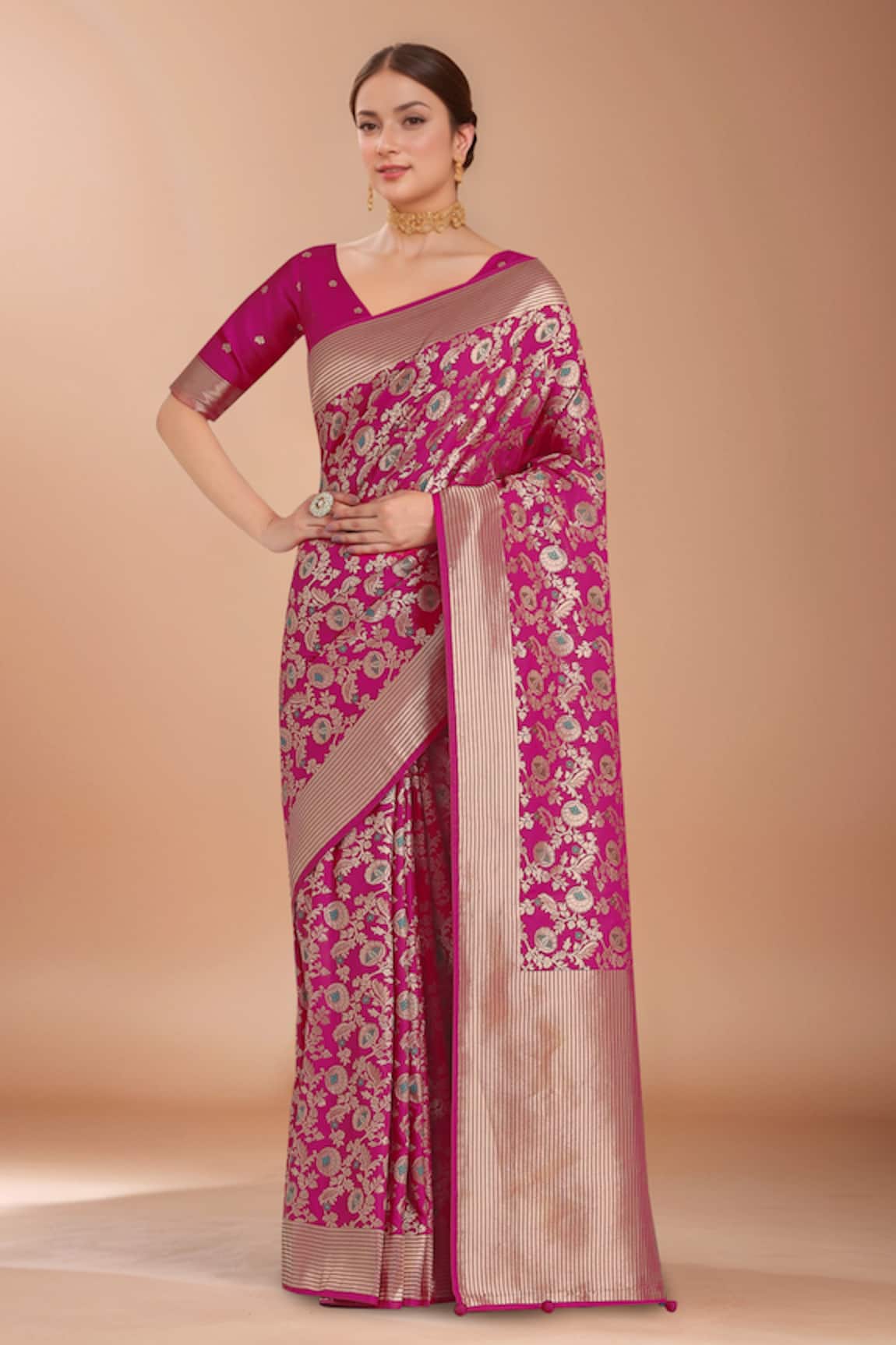 Samyukta Singhania Zari Woven Pink Banarasi Silk Saree With Blouse 