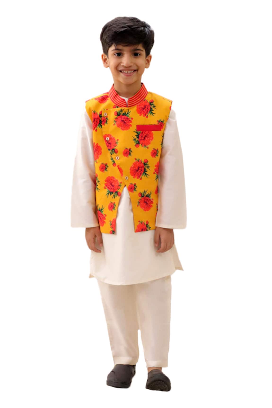 Lil Drama Floral Print Nehru Jacket Kurta Set 