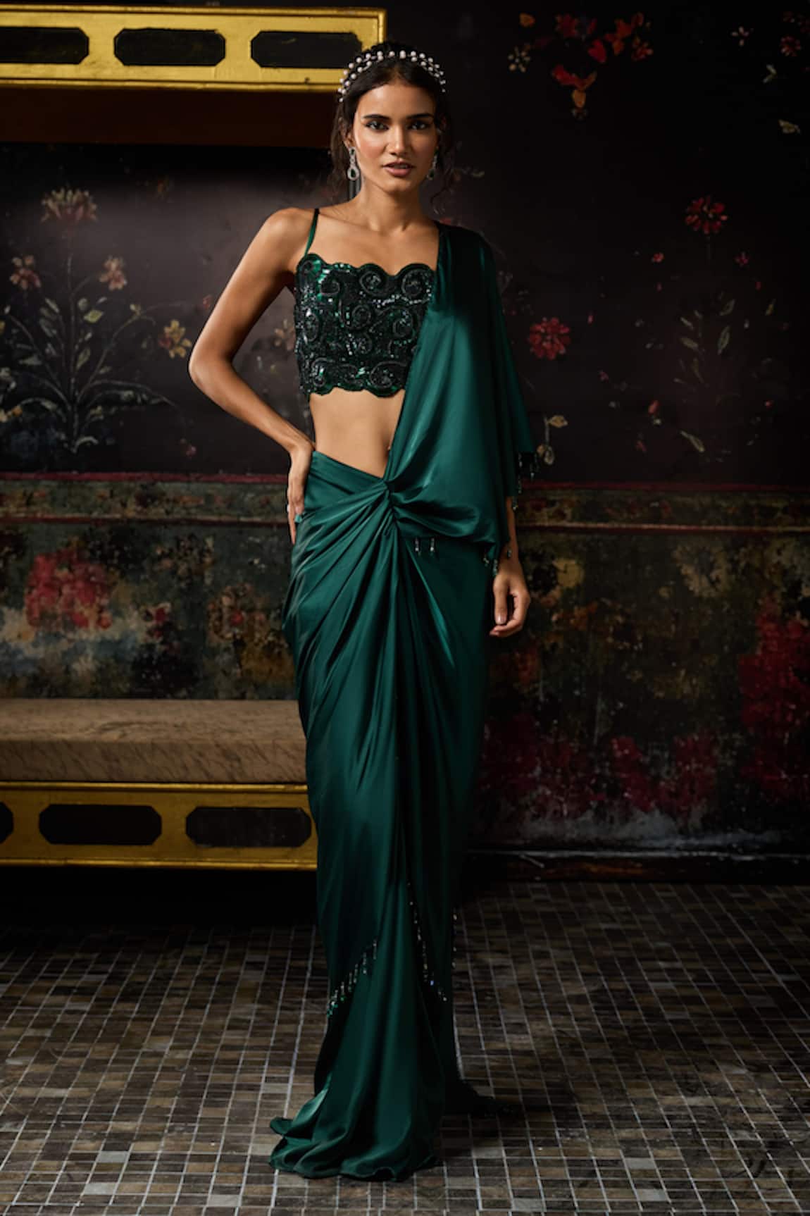 Diyarajvvir Pre-Draped Dhoti Saree & Embellished Blouse Set 