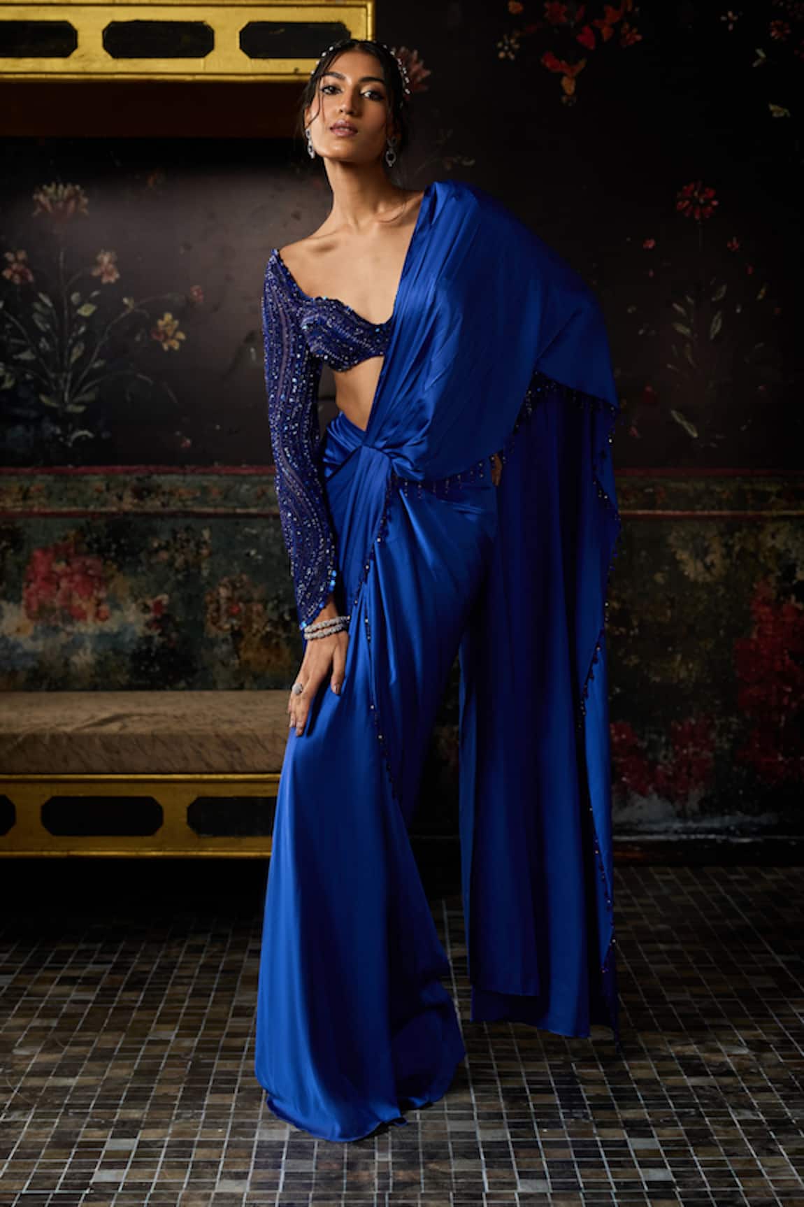 Diyarajvvir Pre-Draped Saree With Embellished Blouse 