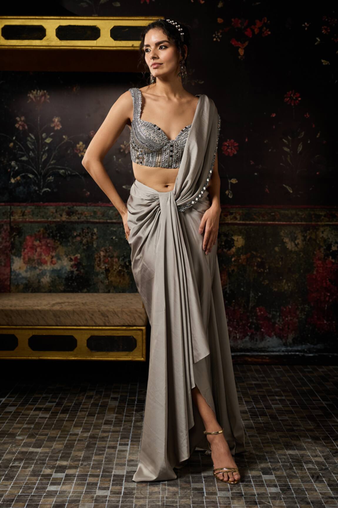 Diyarajvvir Pre-Draped Saree With Embellished Blouse 