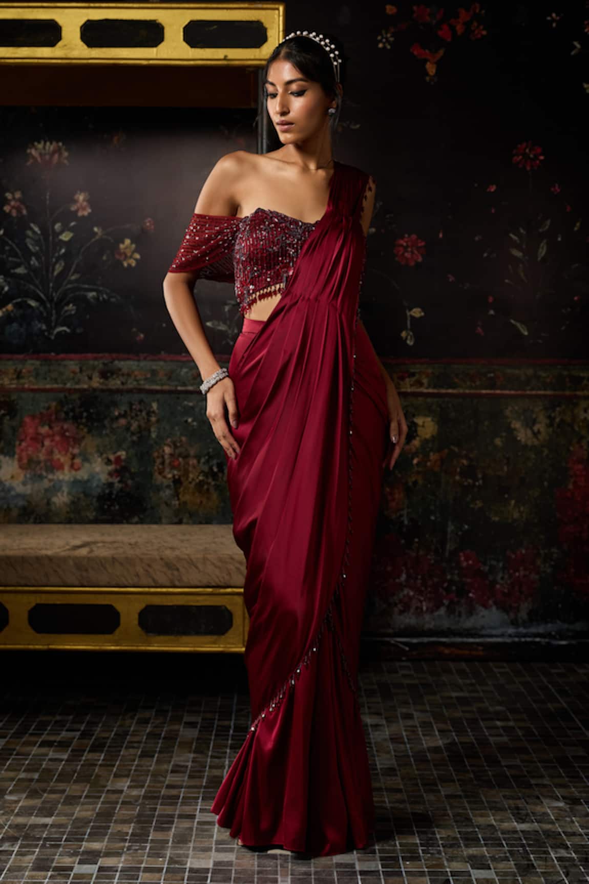 Diyarajvvir Pre-Draped Sharara Saree With Embellished Blouse 