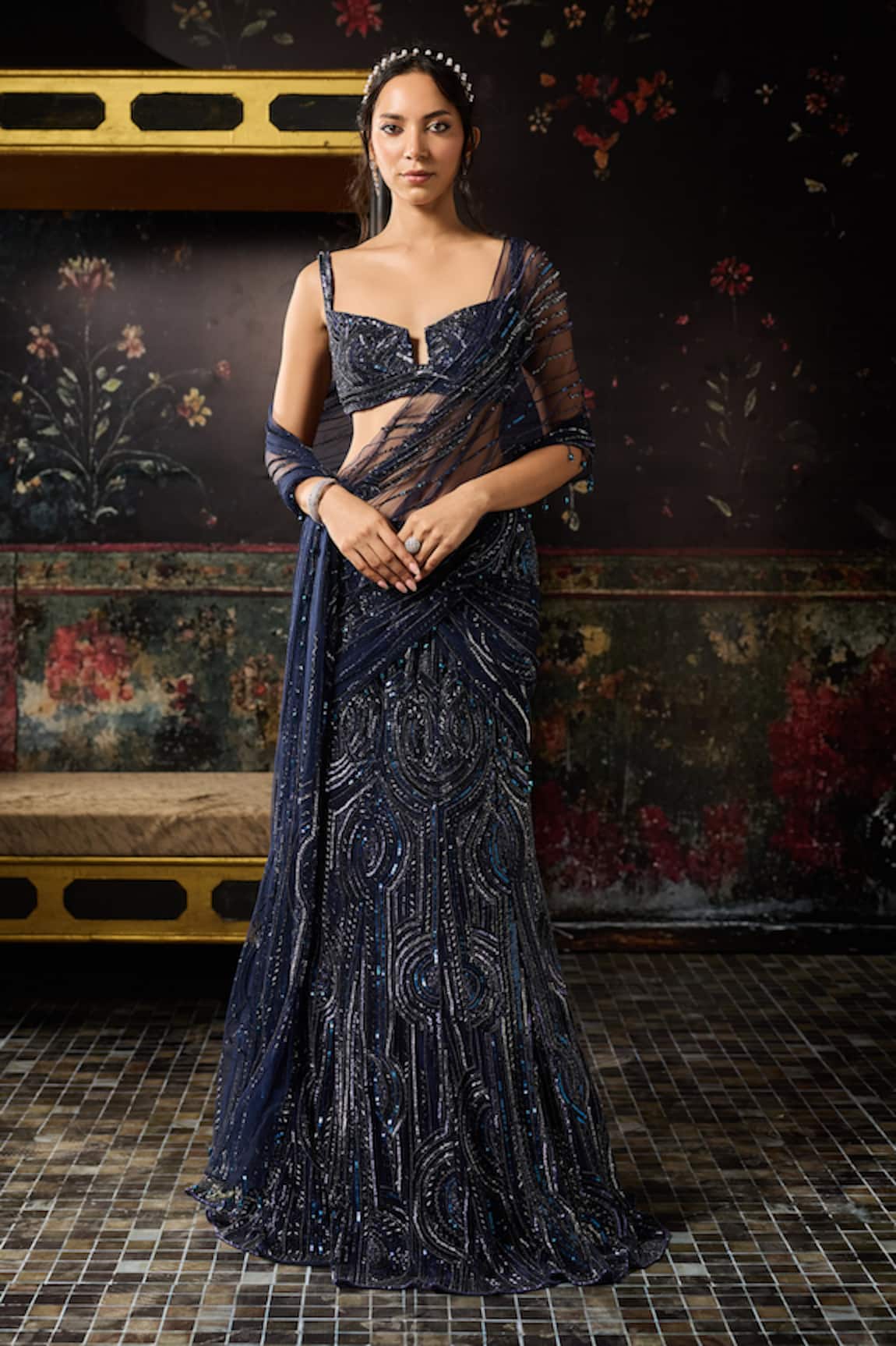 Diyarajvvir Pre-Draped Mermaid Saree & Embellished Blouse Set 