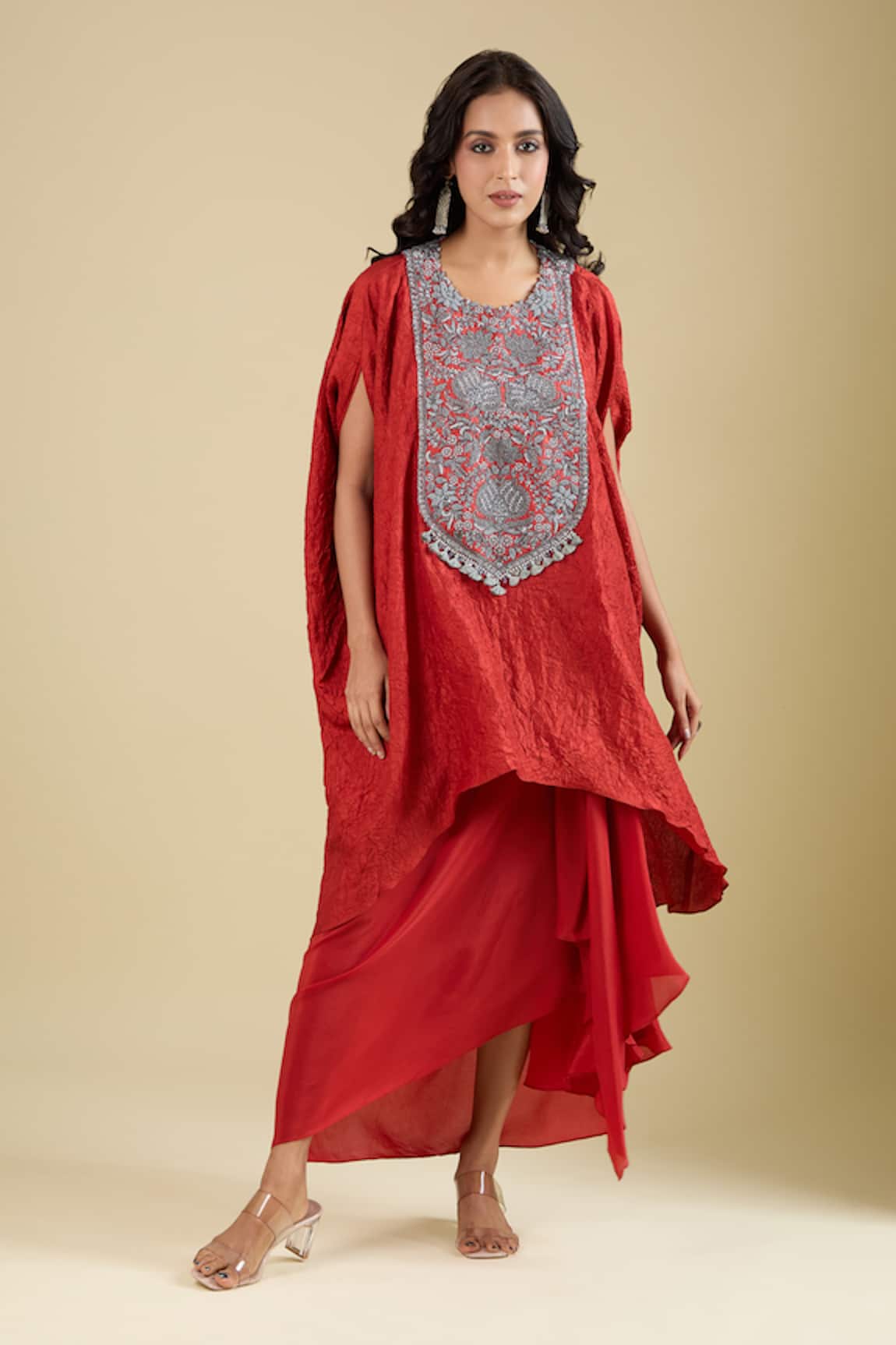 Prisho Yoke Embroidered Kaftan With Skirt 
