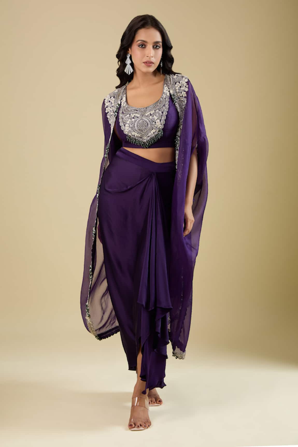 Prisho Dori Embroidered Cape Skirt Set 
