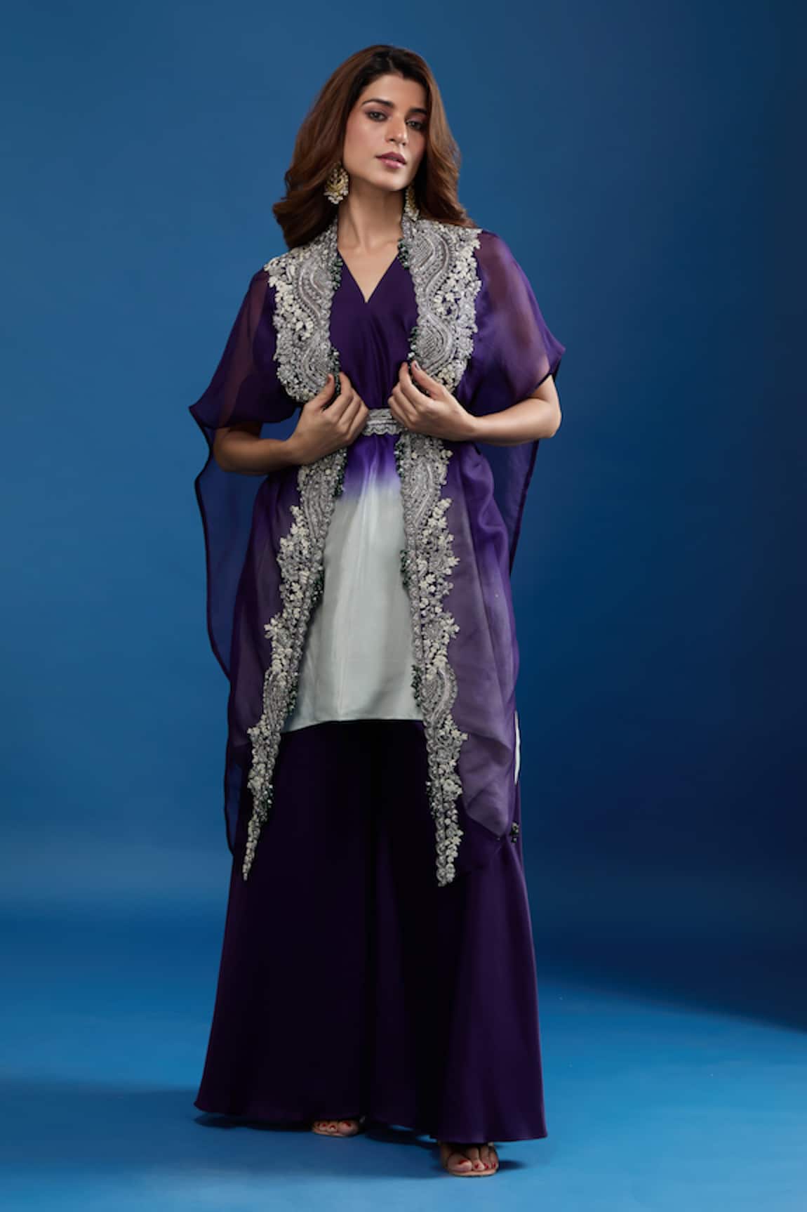 Prisho Embroidered Cape Skirt Set 