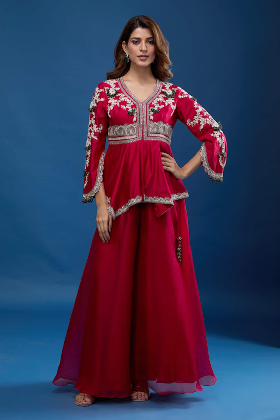 Prisho Embroidered Peplum Top & Sharara Set 