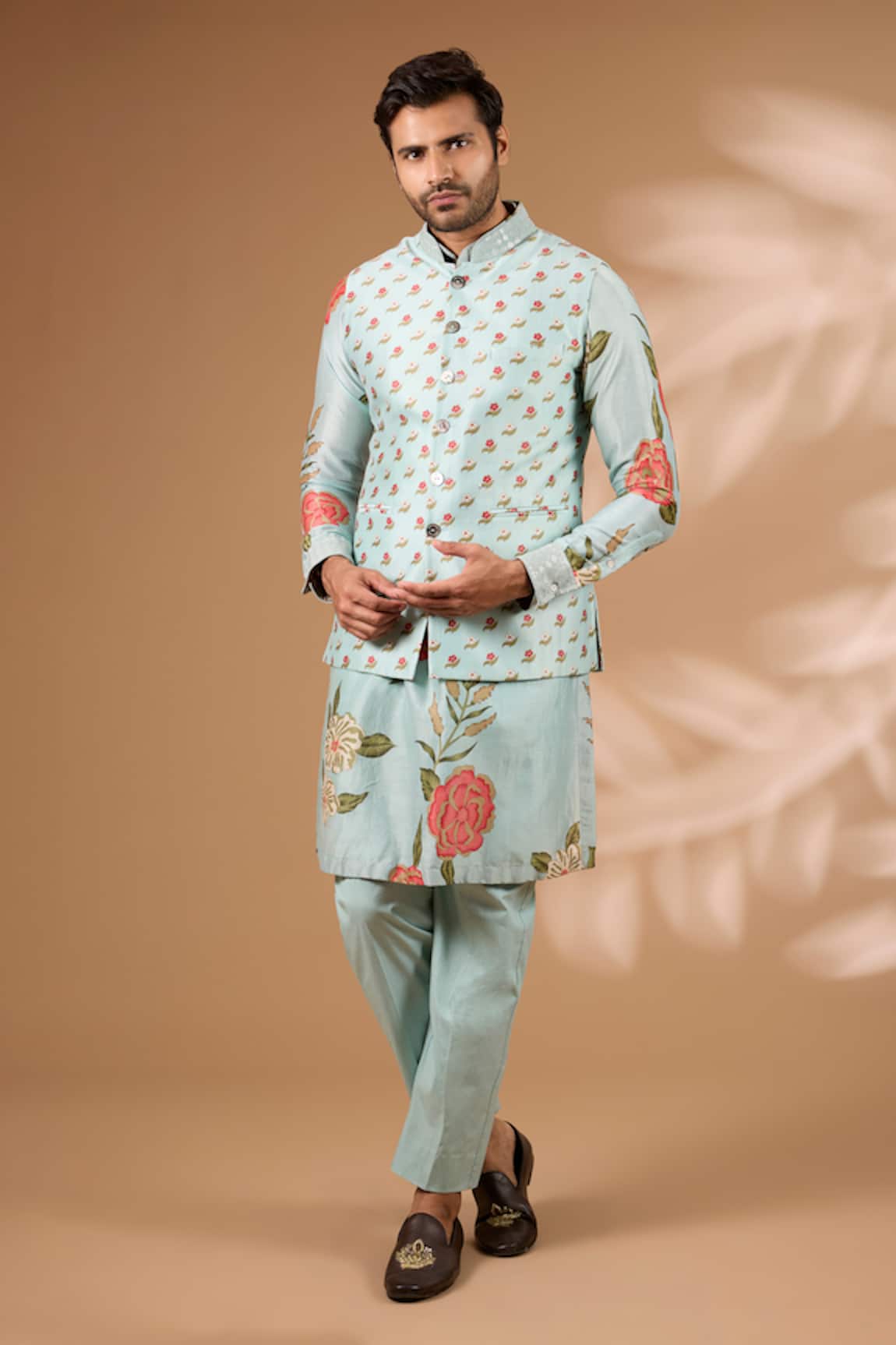 Rabani & Rakha Floral Print Bundi Kurta Set 
