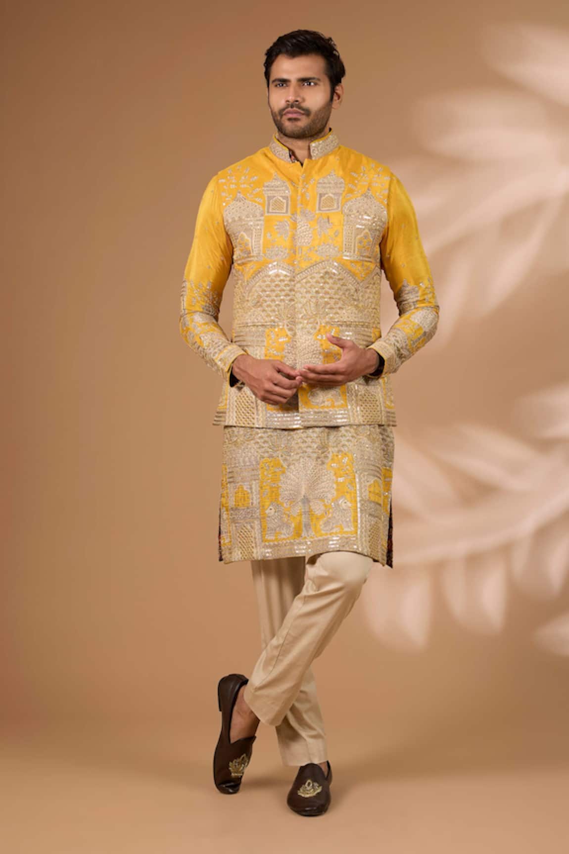 Rabani & Rakha Architecture Print Bundi Kurta Set 