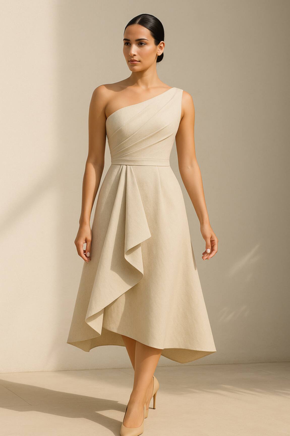 Ozel Beige Designer Dress  