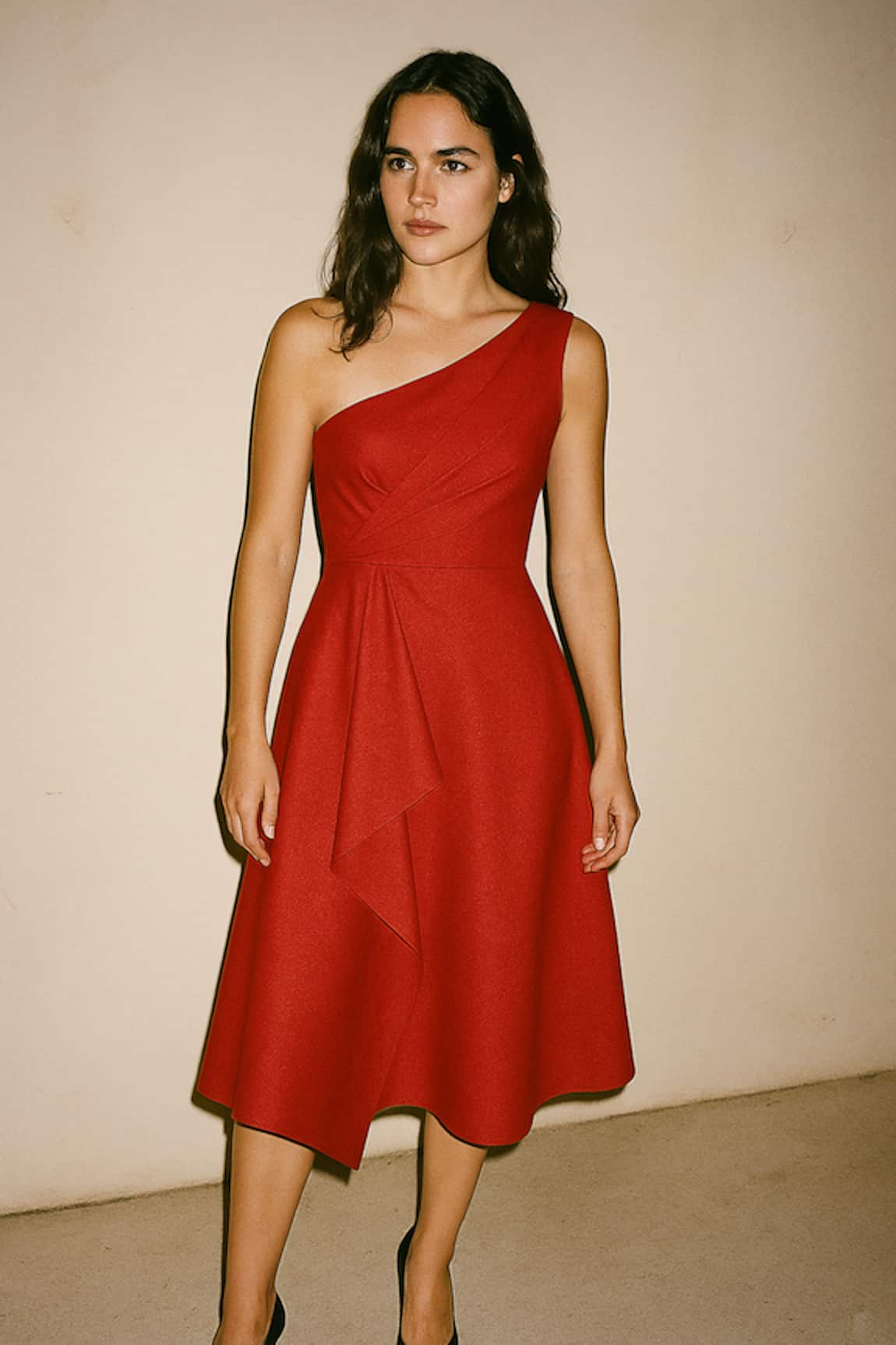 Ozel Red One Shoulder Designer Dress 