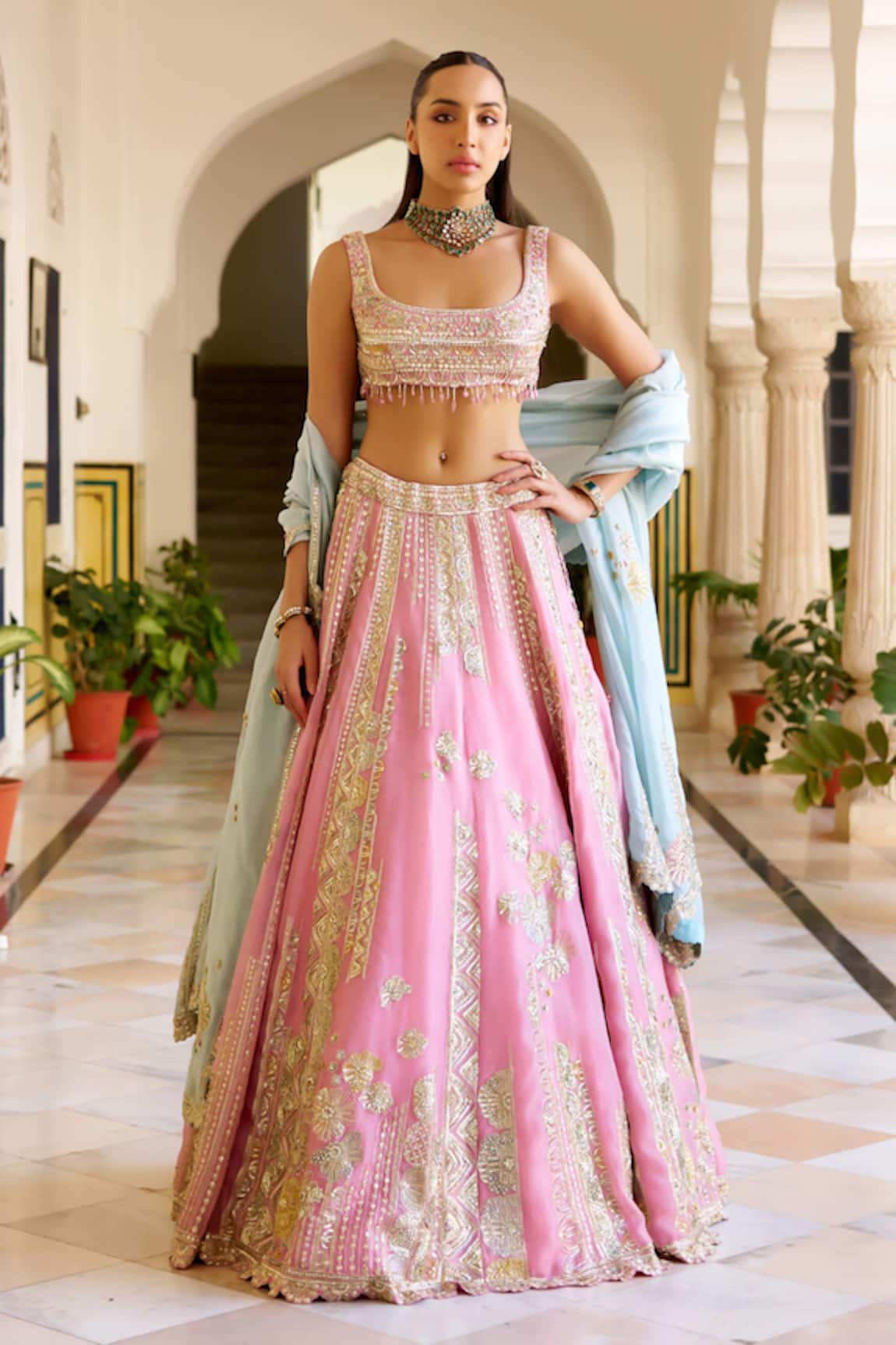 Osaa By Adarsh Rosaline Pink Organza Lehenga Set 