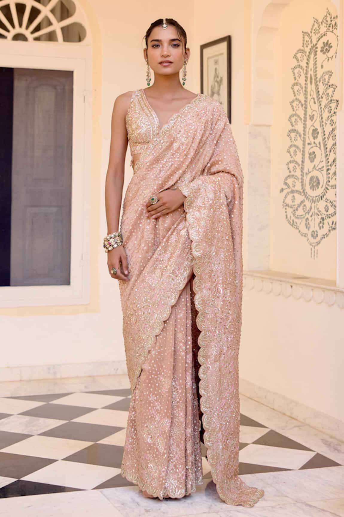 Osaa By Adarsh Embroidered Caramel Taupe Tissue Saree With Blouse 