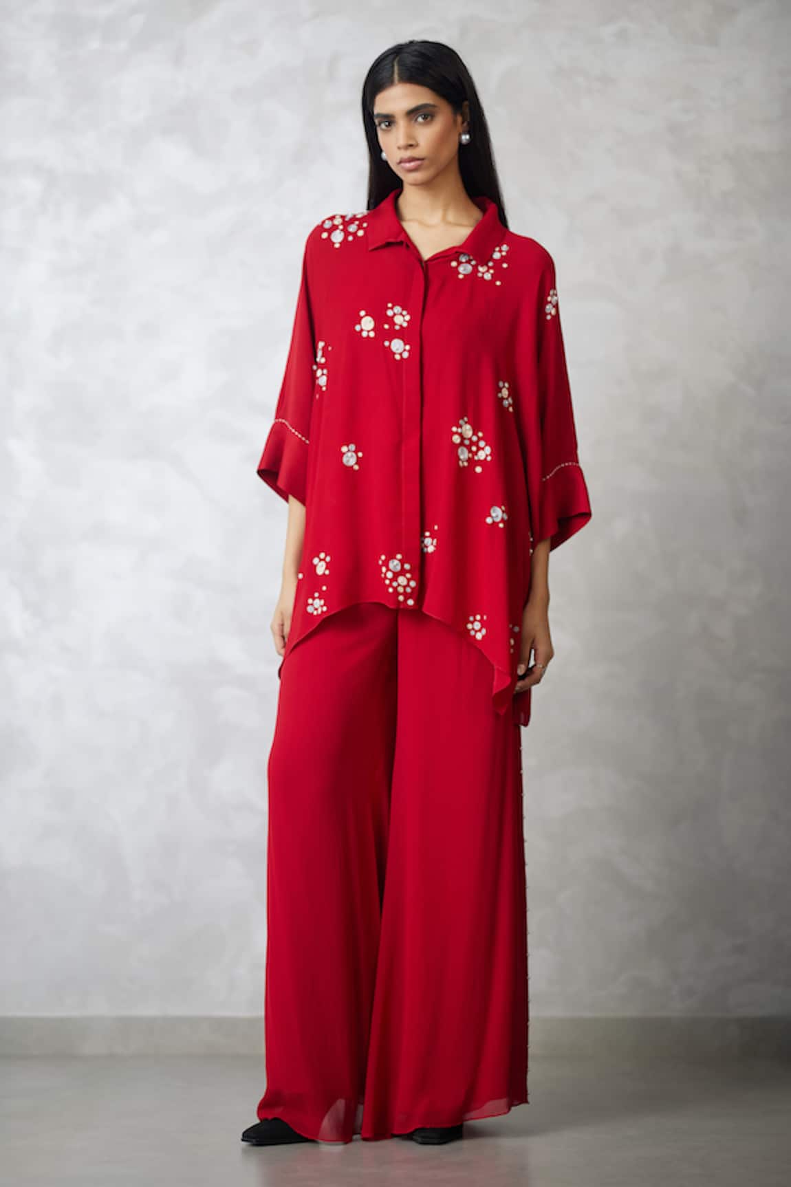 Nachiket Barve Dottie Pearl Georgette Shirt & Pant Set 