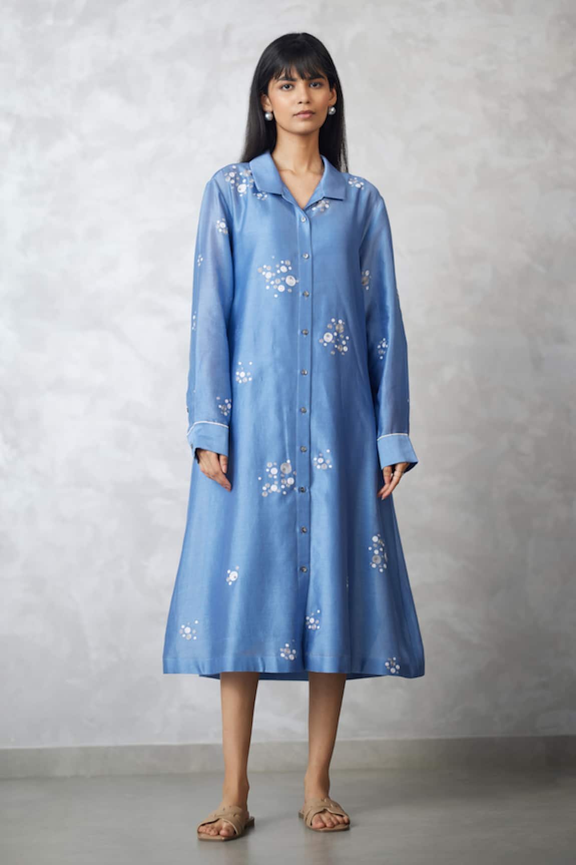 Nachiket Barve Light Blue Dottie Slv Shirt Dress 