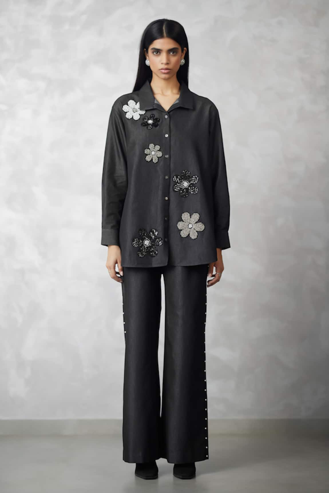 Nachiket Barve Black Denim Shirt & Pant Set 