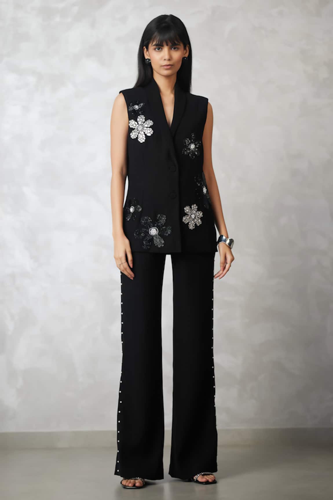 Nachiket Barve Black Pearl Detailed Blazer & Pant Set 
