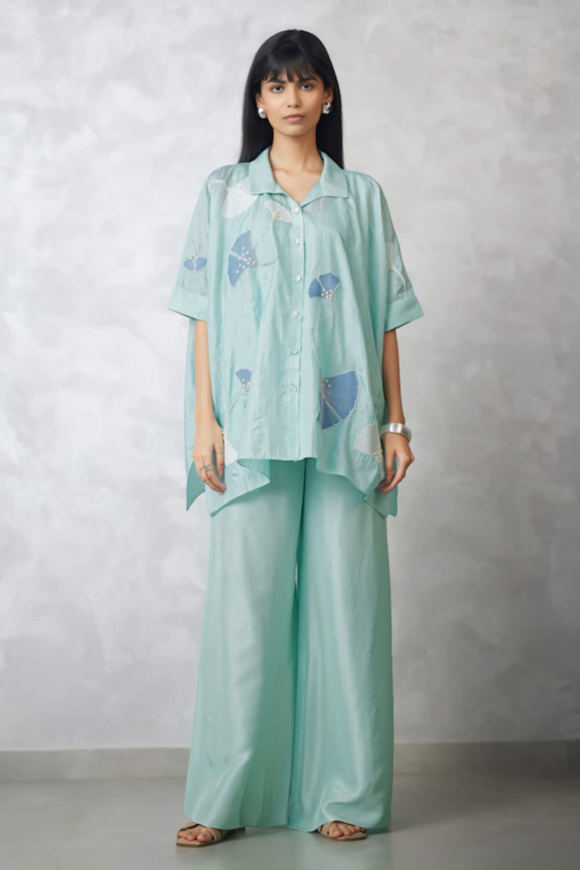 Nachiket Barve Ginkgo Crushed Silk Shirt & Pant Set 