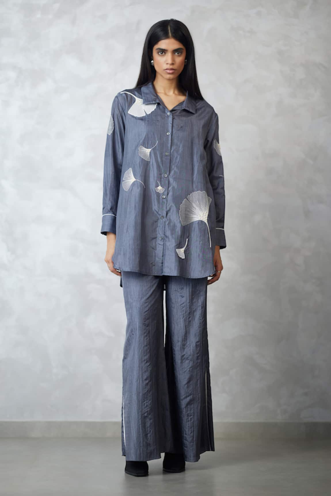 Nachiket Barve Ginkgo Crushed Silk Shirt & Pant Set 