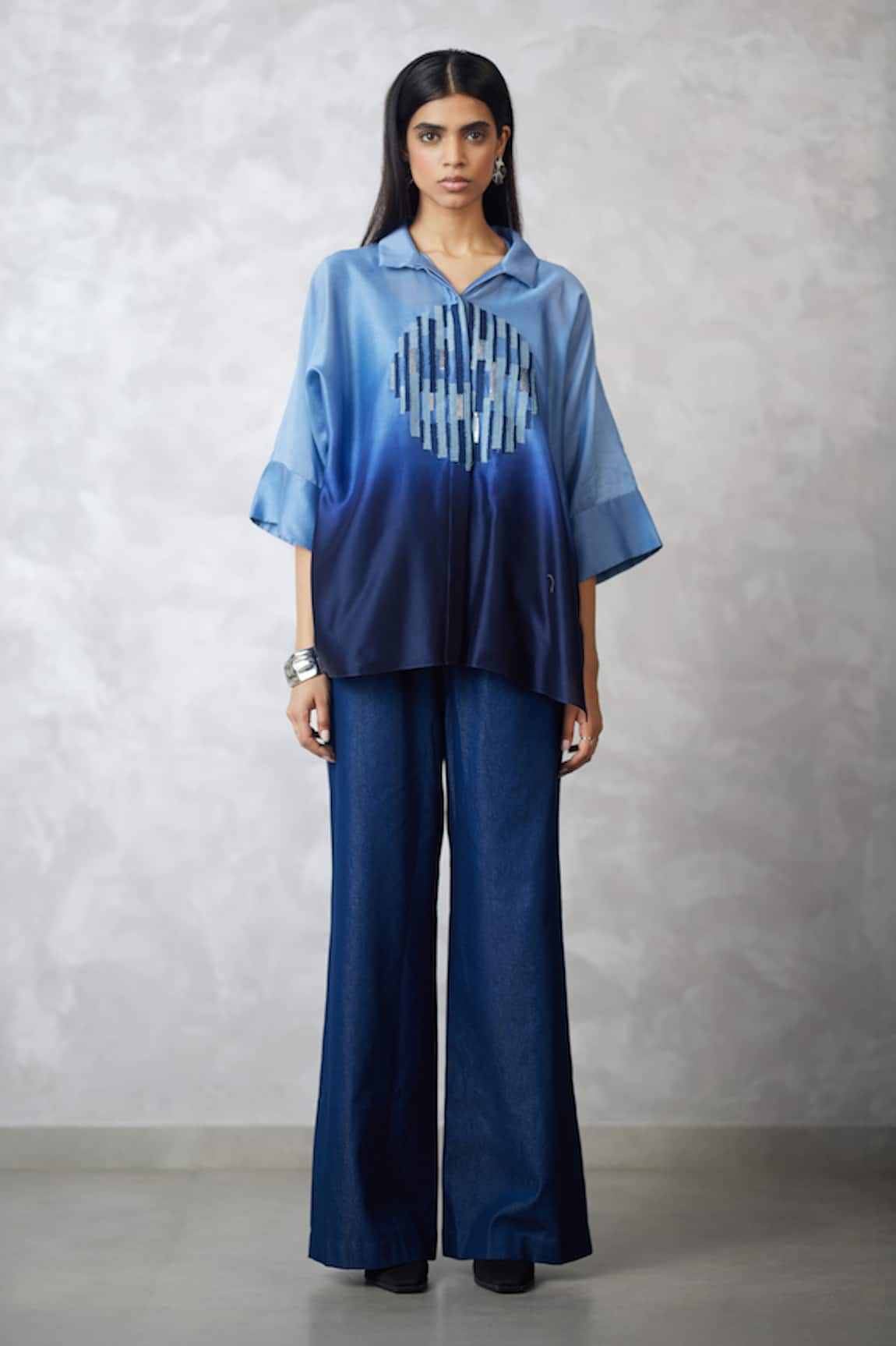 Nachiket Barve Ombre Skyline Circle Motif Shirt & Pant Set 
