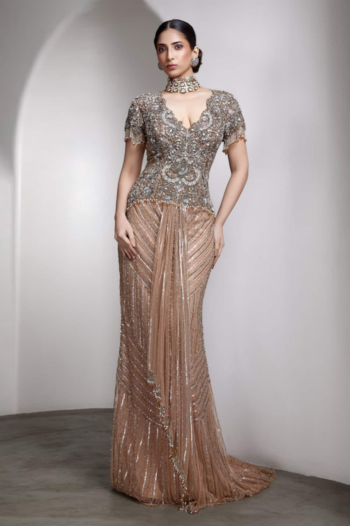 Rocky Star Embellished Fitted Bodice Gown