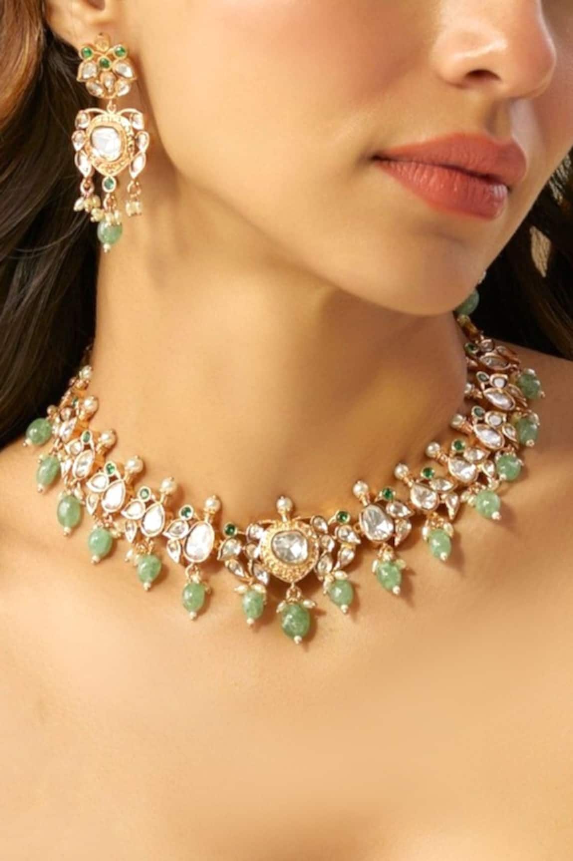 Auraa Trends Emerald Accent Designer Necklace Set 