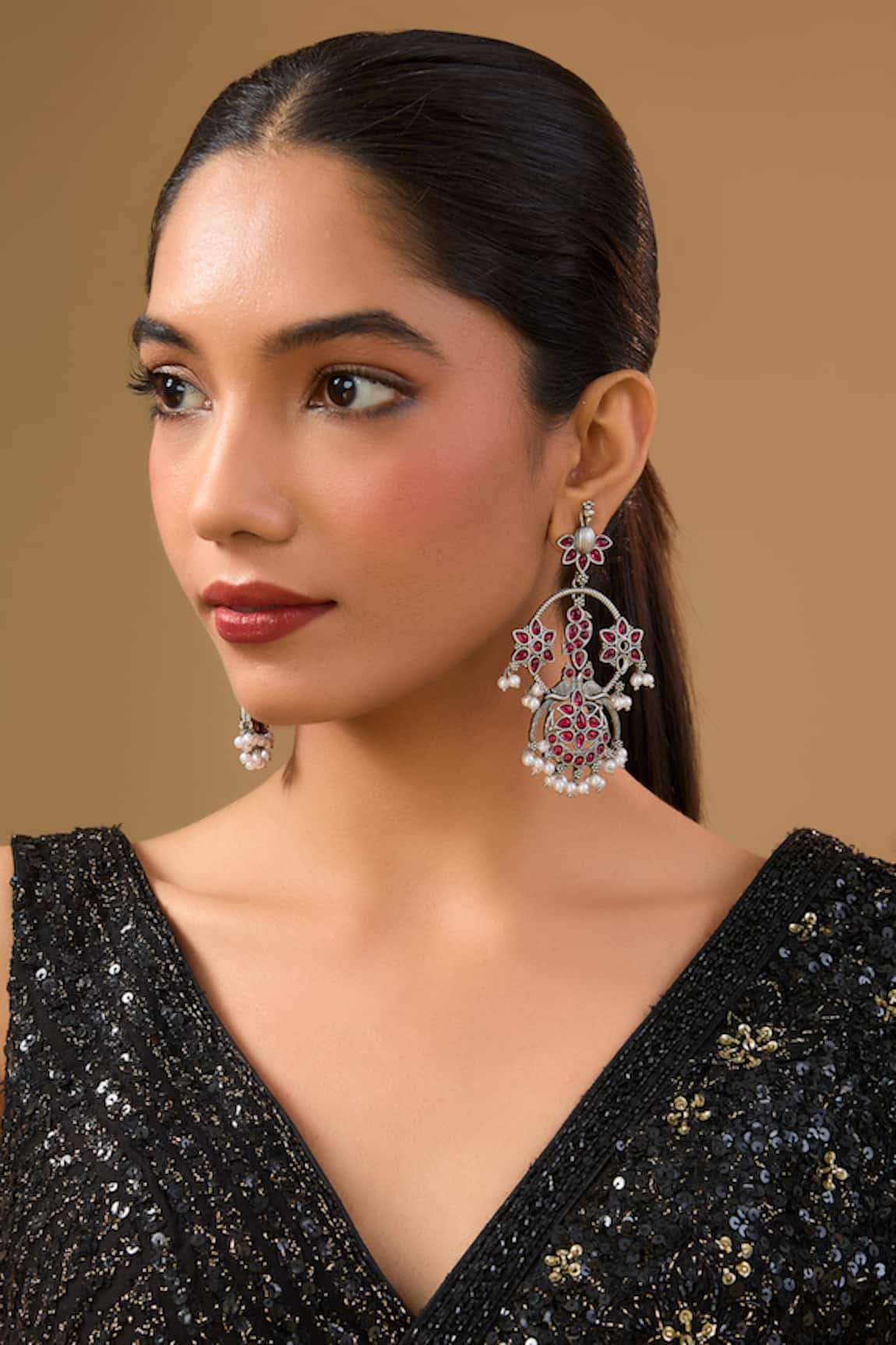 Auraa Trends Floral Crystal Statement Earrings 
