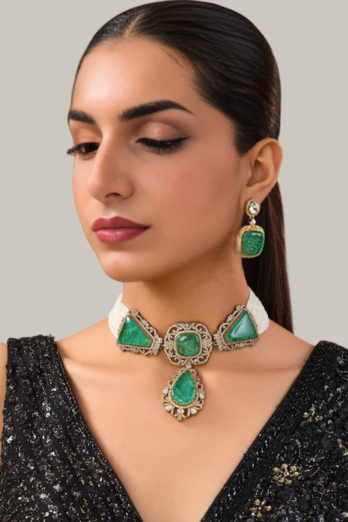 Auraa Trends Emerald Green Choker Set 