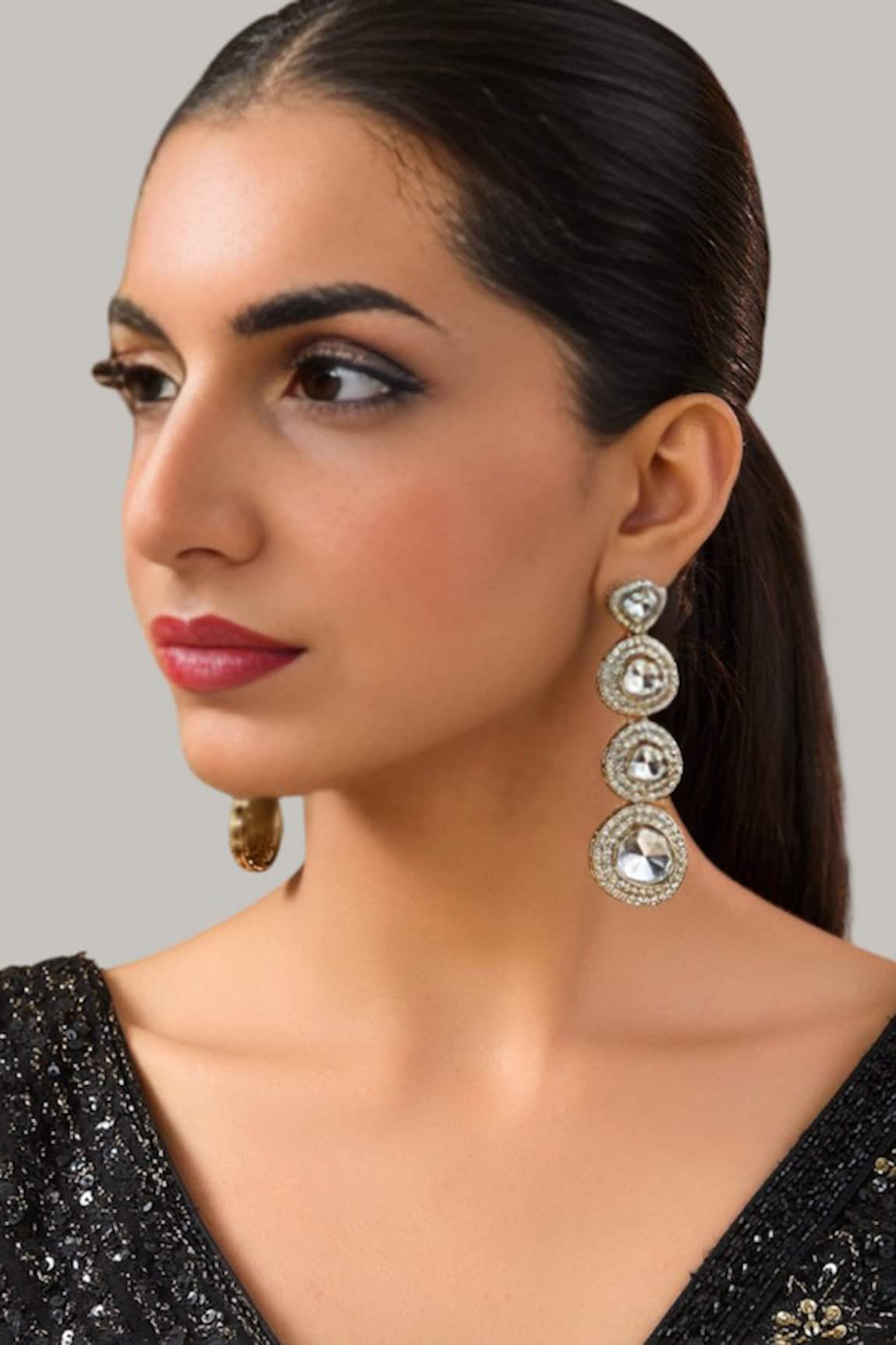 Auraa Trends Kundan Mirror Drop Earrings