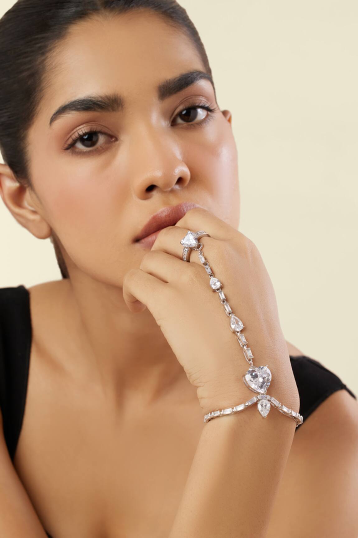 Isharya Celeste Heart Bolo Rhodium Plated Bracelet 