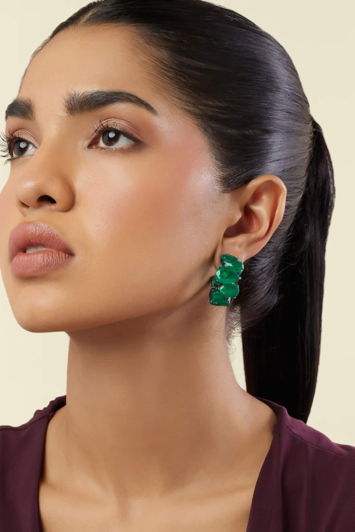 Isharya Emerald Glow Rhodium Plated Statement Hoops 