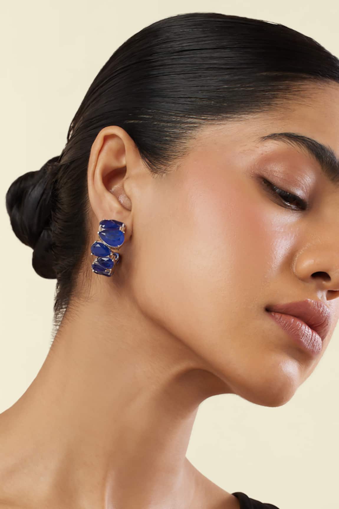 Isharya Sapphire Glow Statement Rhodium Plated Hoops 