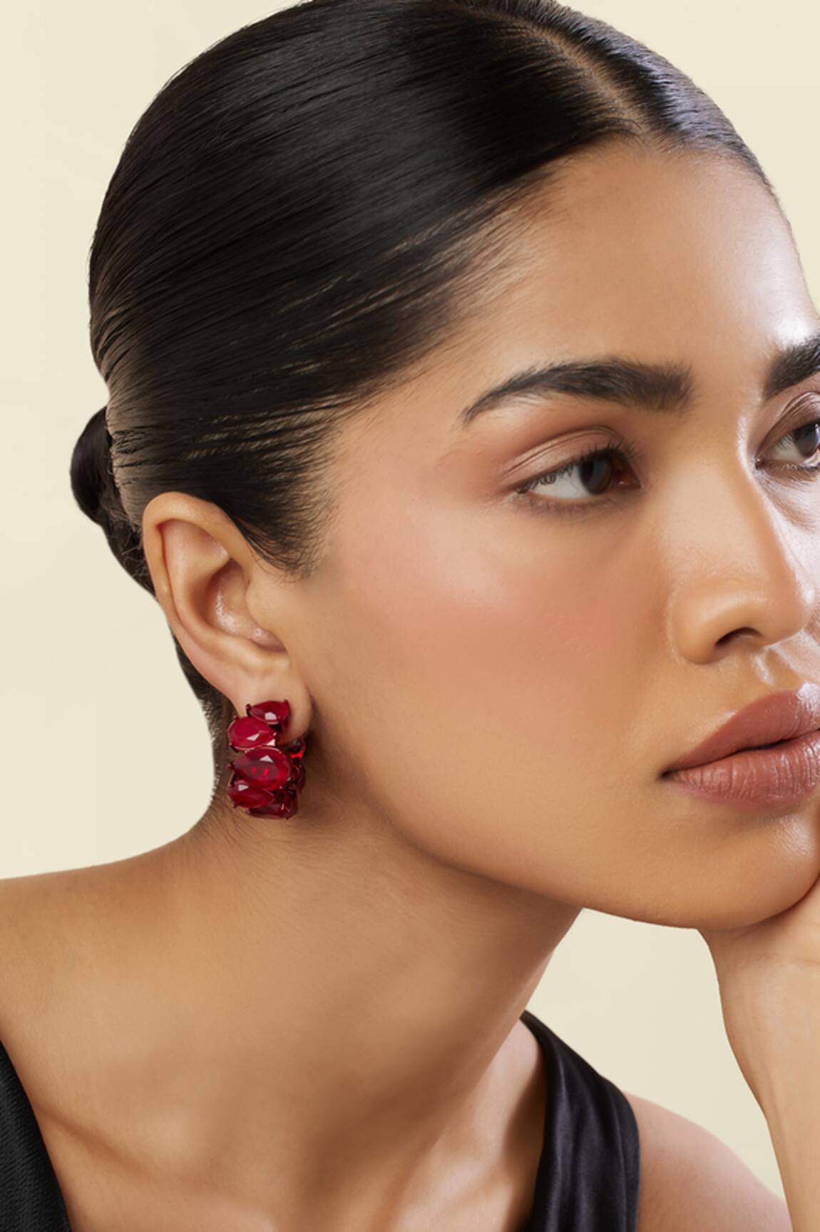 Isharya Crimson Glow Statement Rhodium Plated Hoops 