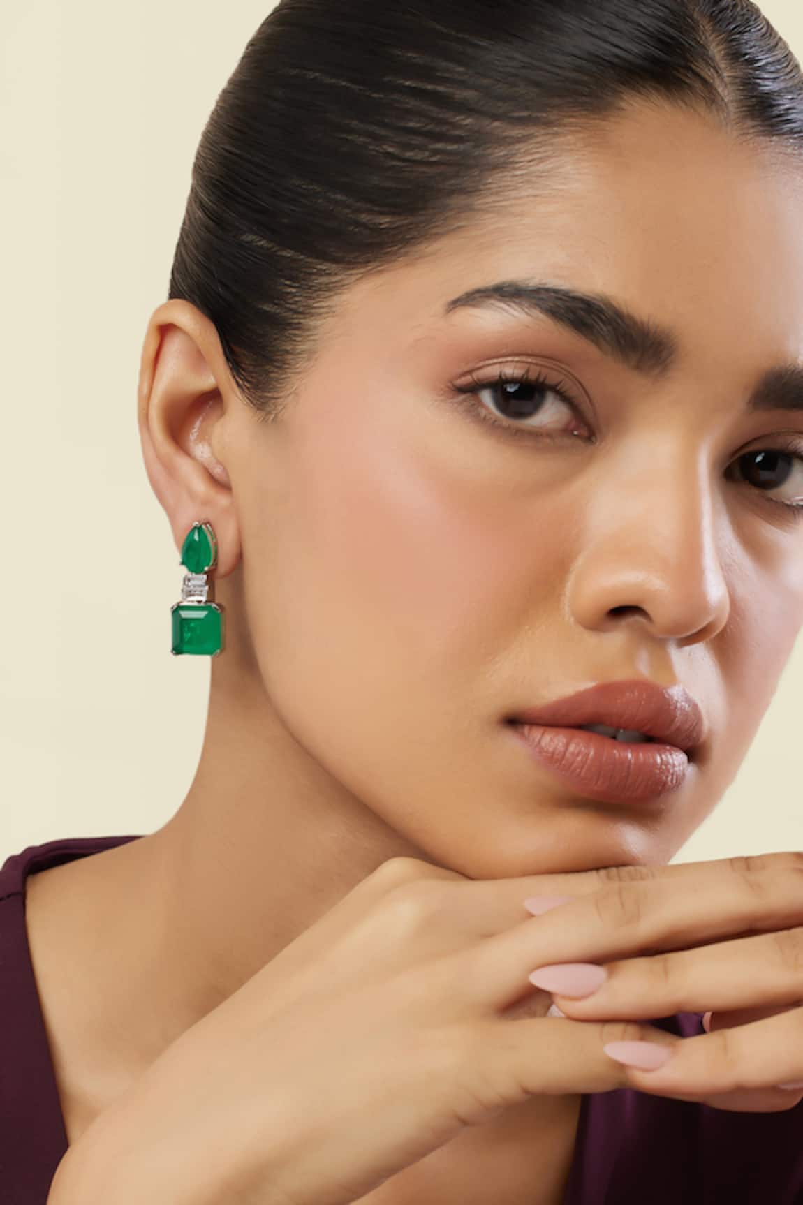 Isharya Emerald Radiance Rhodium Plated Dangle Earrings 