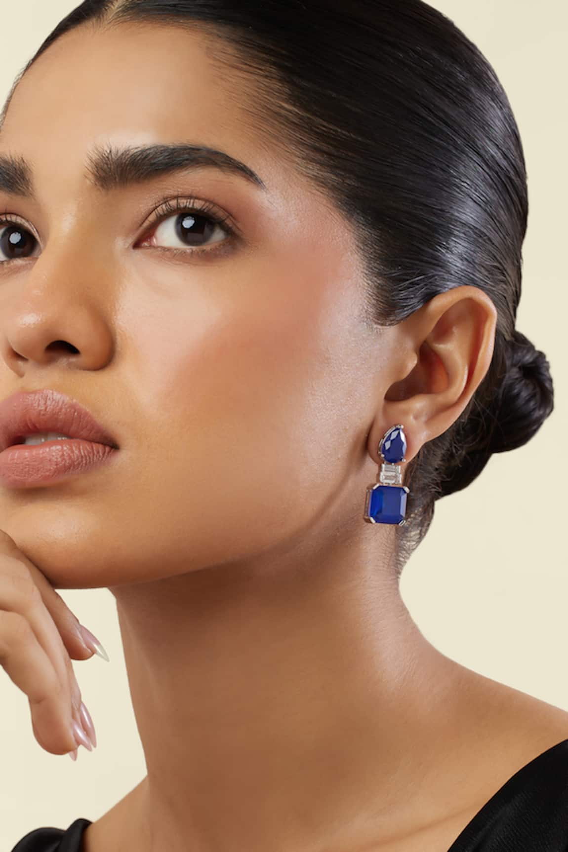 Isharya Sapphire Radiance Rhodium Plated Dangle Earrings 