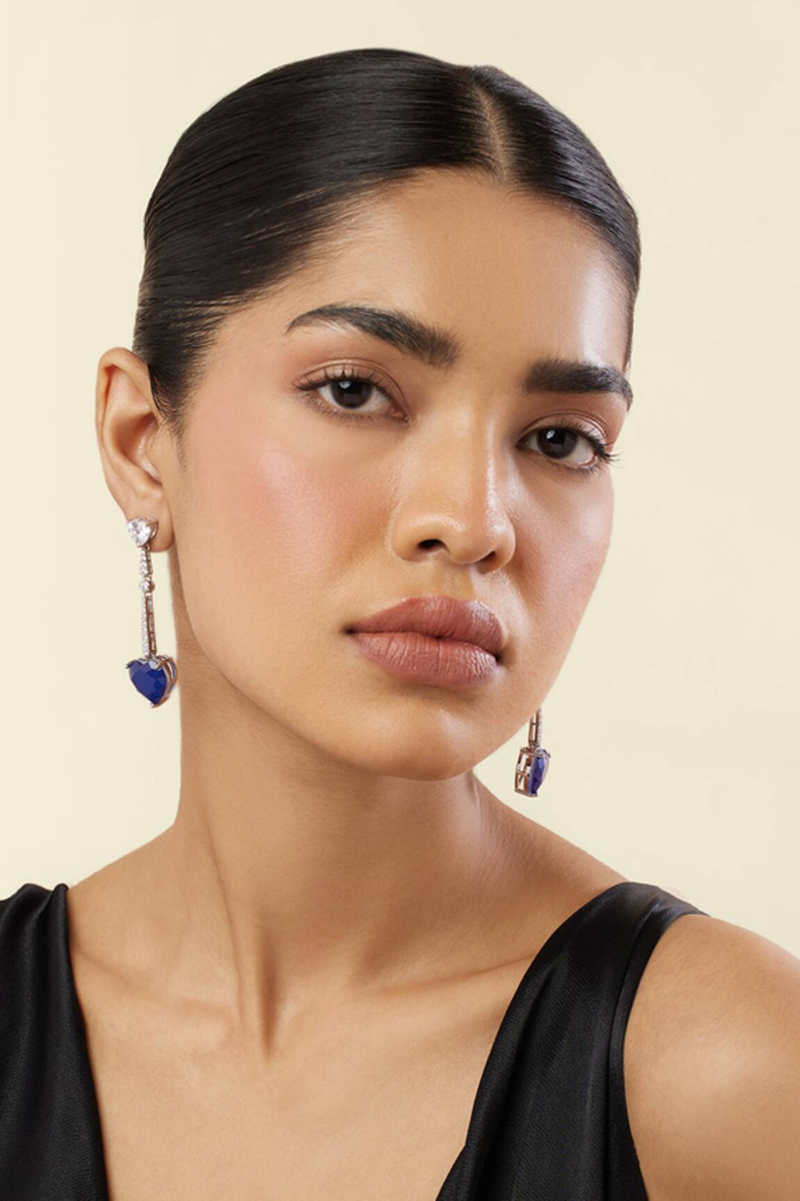 Isharya Sapphire Heart Luxe Rhodium Plated Danglers 