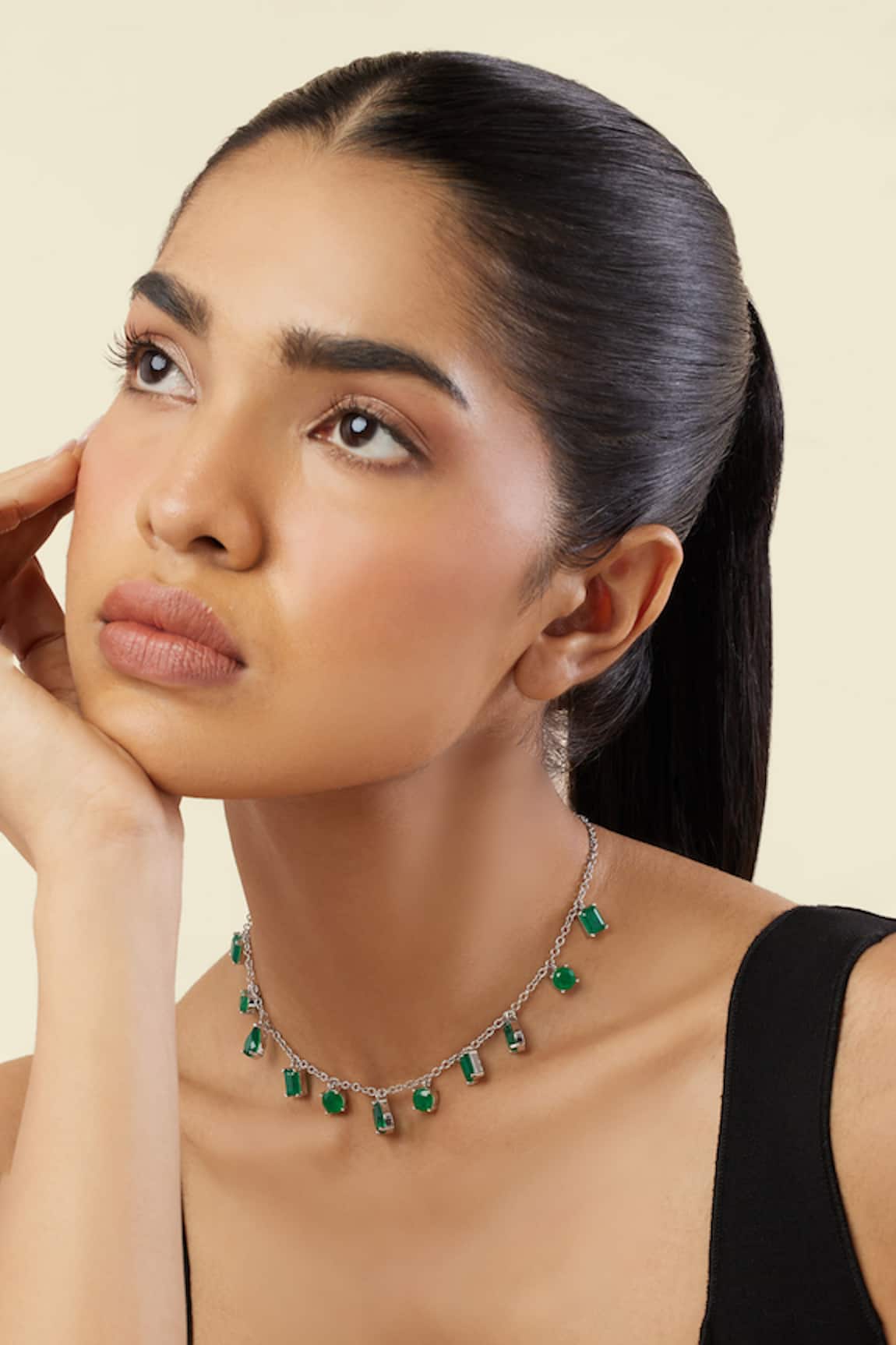 Isharya Eterna Emerald Rhodium Plated Charm Choker 