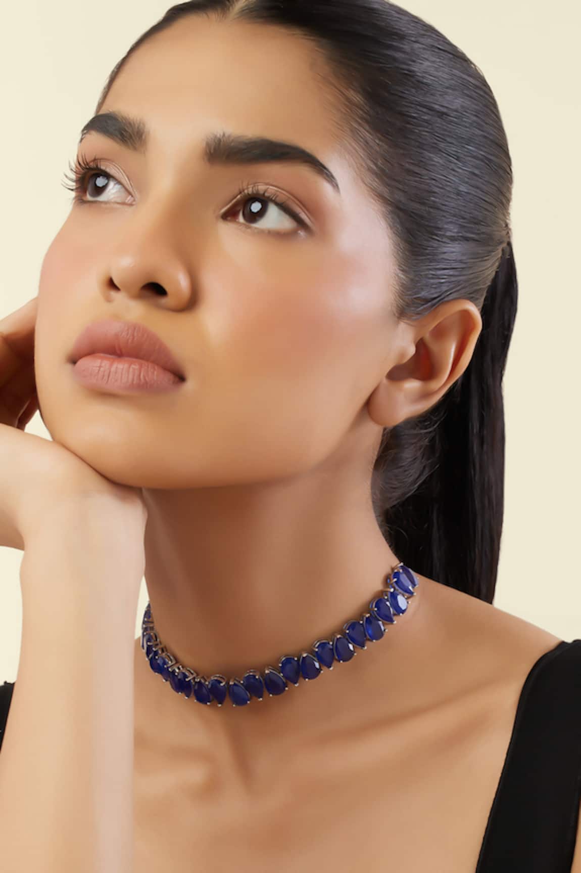 Isharya Elysian Sapphire Rhodium Plated Choker Necklace 